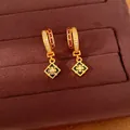 Exquisite 24K gold plated earrings with zircon inlays and black enamel flower detail - Earrings / Gold-Red