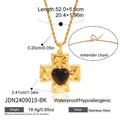 Collier avec pendentif croix en acier inoxydable et cœur noir, étanche et hypoallergénique - 52+5cm / Croix de Cœur Noir (JDN2409019-BK)
