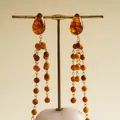 Detail of retro resin teardrop earrings with dangling wooden bead tassels - Silver Earring Post - Coffee