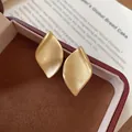 Nahaufnahme von mattgoldenen gebürsteten Ohrsteckern in Blattform in einer Samtbox - Stil mit Silber-Ohrstecker / Gold