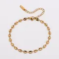 Minimalistische 18k vergulde roestvrijstalen koffieboon schakelketting armband voor dames - S / Goud