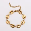 Detail van elegante 18K vergulde roestvrijstalen koffieboon schakelarmband voor dames - L / Goud