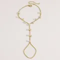 Bracelet bague minimaliste doré avec des pierres en zircone marquise et chaîne - Style Strass Marquise (10780) / Or 14 carats