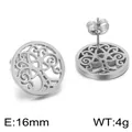 Boucles d'oreilles arbre de vie en acier inoxydable, 16 mm de diamètre, poids 4g - Plaque Ronde Arbre de Vie (KE60861-K)
