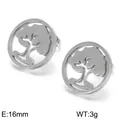 Boucles d'oreilles Arbre de Vie argentées rondes, 16mm de diamètre et 3g de poids - Plaque Ronde Arbre de Vie (KE60862-K)
