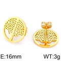 Boucles d'oreilles puces arbre de vie dorées ajourées de 16mm en finition polie - Plaque Ronde Arbre de Vie (KE71465-K)