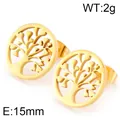 Boucles d'oreilles rondes Arbre de Vie dorées avec un motif ajouré élégant et unique - Plaque Ronde Arbre de Vie (KE75264-K)