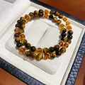 Exquisite close-up of retro tiger eye and crystal beaded bracelet in a jewelry gift box - Style 1-Gold-Brown
