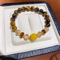 Close-up of retro tiger eye stone bracelet with faceted amber crystals in jewelry box. - 6# Bracelet - Coffee - Yellow