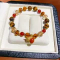 Vintage Meillard style bracelet with tiger eye beads and golden gourd charm in a gift box - 3# Bracelet - Gold - Coffee - Red
