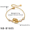 Détails et dimensions d'un bracelet en acier doré 18k avec zircon irrégulier. - Gold Bracelet (NB-B1605)