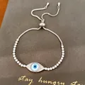 Λεπτομερής προβολή βραχιολιού evil eye με ζιργκόν και ρυθμιζόμενο κούμπωμα - Στυλ Μάτι Καρδιά / Ασημί