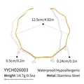 Girocollo ondulato in acciaio inox con perle e misure dettagliate del prodotto. - Girocollo Con Perle A Onda (YYCH026003) / Oro