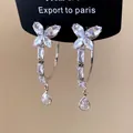 Elegant silver butterfly earrings with sparkling cubic zirconia teardrop tassels. - Butterfly Rhombus Water Drop Tassel Earrings