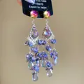 Vintage zircon waterdrop tassel earrings with S925 silver needle for women - 50# Colorful Gradient Zirconia Drop Style (JPY5670) / 925 Silver Post Style / Gold-Purple