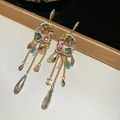 Vintage gold-plated drop earrings with colorful crystals and long tassels - Vintage Flower Cluster Chain Tassel Style / 53# Gold-Multicolor