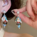 Vintage waterdrop drop earrings with pearl studs and colorful turquoise beaded tassels - Vintage Beaded Tassel Style (67#) / Silver Earring Post Style / Silver-Blue-Coffee