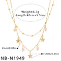 Detailansicht der Maße der Edelstahl-Halskette mit Stern- und rosa Stein-Anhänger - 18K-Gold / Sternanhänger-Stil (NB-N1949)