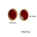 Vintage ovale rote Emaille Edelstahl Ohrstecker mit Goldrand für Damen Modeaccessoire - Burgunderrot