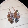 Vintage crystal cluster drop earrings with sparkling zircon studs for elegant banquets - 82# Water Drop Flower Cluster Style / Silver Earring Post Style / Gold-White-Coffee-Blue