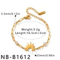 Macro view of gold stainless steel sunburst bracelet with cubic zirconia details and dimensions - Sunburst Paperclip Style (NB-B1612) / 18K Gold