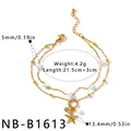 Detailed size view of gold double-layer pearl bracelet with a starfish charm - Starfish Double Layer Pearl Style (NB-B1613) / 18K Gold