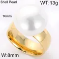 Übergroßer Ring mit weißer Muschelperle und breitem 8-mm-Edelstahlband in Goldoptik - Gold