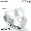 Übergroßer 16 mm Muschelperlenring mit 8 mm breitem poliertem Edelstahlband für Damen - Stahlfarben