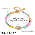 Dopamine colorful bamboo joint bracelet with zircon charm showing size measurements - Dopamine Colorful Geometric Bamboo Joint Style (NB-B1607) / 18K Gold