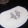 Detailansicht funkelnder Zirkonia-Stern-Ohrklemmen in einer weißen Schmuckschatulle - Ein Paar / Silber