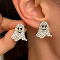 Funkelnde Gespenst-Ohrringe mit weißen Strasssteinen für festlichen Halloween-Schmuck - Goldene Strass Geist Ohrstecker (0897)