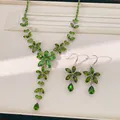 Exquisite green cubic zirconia flower and teardrop necklace and earring set for women - Necklace And Earrings Two-Piece Set / Necklace-Green