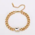 18k vergoldetes Edelstahl-Gliederkettenarmband mit rechteckigem Zirkonia-Stein - Gold-Weißer Zirkon