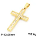 Gold-plated iced out hip hop cross pendant in stainless steel with clear crystals - Gold