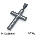 Black plated stainless steel hip hop cross pendant with clear rhinestones, 40x25mm - Black