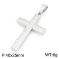 Silver stainless steel iced out cross pendant with cubic zirconia stones, size 40x25mm - Silver