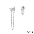 Boucles d'oreilles asymétriques en acier inoxydable avec détail de chaîne - Boucles d'Oreilles Chaîne Frange Marquise (D4225) / Argent