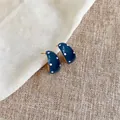 Vintage minimalist navy blue enamel earrings with white polka dots and silver needle studs - Golden Inner Wall / S / Blue