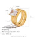 Dimensions detail of the 18K gold plated stainless steel ring with square zircon stone - Size 6 / Gold