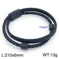 Zweilagiges Herrenarmband aus schwarzem geflochtenem Leder mit Kupferperlen und Zirkonia - Schwarz