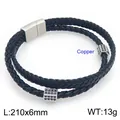 Doppellagiges schwarzes geflochtenes Lederarmband mit Magnetverschluss und Zirkon-Perlen. - Silber