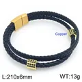 Herren zweilagiges geflochtenes schwarzes Lederarmband mit goldfarbenen Zirkonia-Perlen - Gold