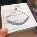 Detailed view of sparkling cubic zirconia stones on an 18k gold-plated silver bracelet - Silver Oval Clear Style (11#)