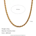 Gedetailleerd overzicht van 2,7 mm roestvrijstalen touwketting met 18K goudlaag - Touwketing Stijl (N172_3MM_40CM) / Goud