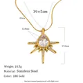 Gedetailleerd beeld van 18K vergulde ster hanger ketting met afmetingen - Drielagige Zonnestraal Waterdruppel Hanger Stijl (N3840_Gold) / Goud