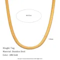 Gedetailleerde weergave van de 3,8 mm 18K vergulde roestvrijstalen visgraat halsketting - Visgraatketing Stijl (N174_Gold_40cm) / Goud