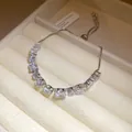 Elegant silver geometric cubic zirconia sliding bracelet displayed in luxury beige jewelry box - Silver Square Zirconia Style (8#)