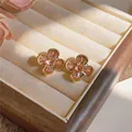 Detail of sparkling pink zircon flower clip-on earrings in a jewelry box - Clip-On Earrings / Gold Brown
