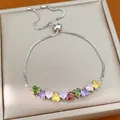 Elegant silver adjustable bracelet with multi-colored heart-shaped zircons for women - Silver Multicolor Heart Style (6#)