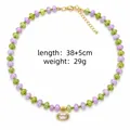 Colorful glass bead necklace with gold eye pendant, length 38+5cm and weight 29g. - Pendant Style 2 (Choker) / Colorful